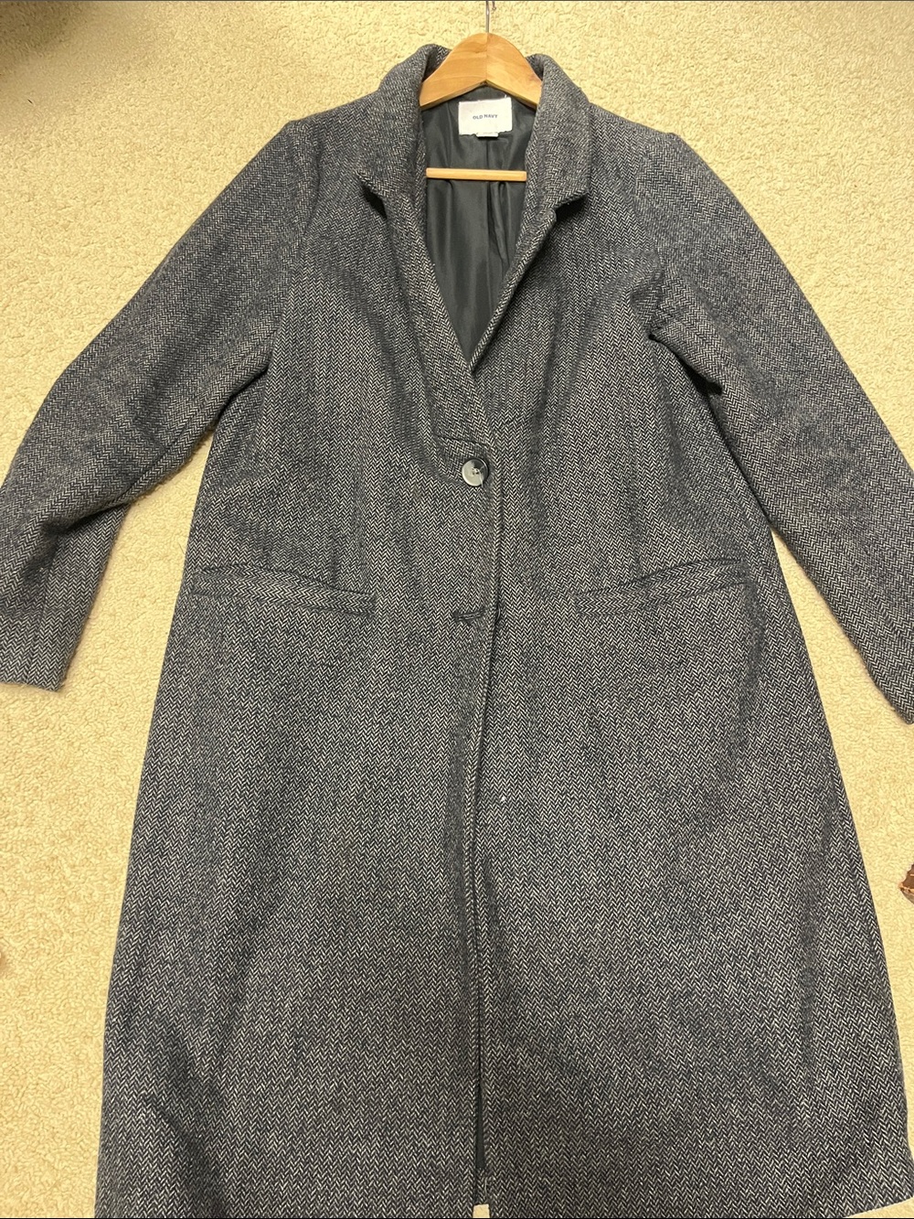 Old Navy Women's Long Herringbone Trench Coat in Charcoal Gray